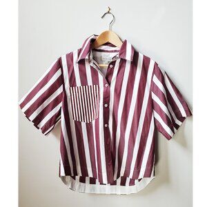 NWT Lee Mathews KasMaria Maroon Red & White Grace Striped Shirt AU Size 2 US 6